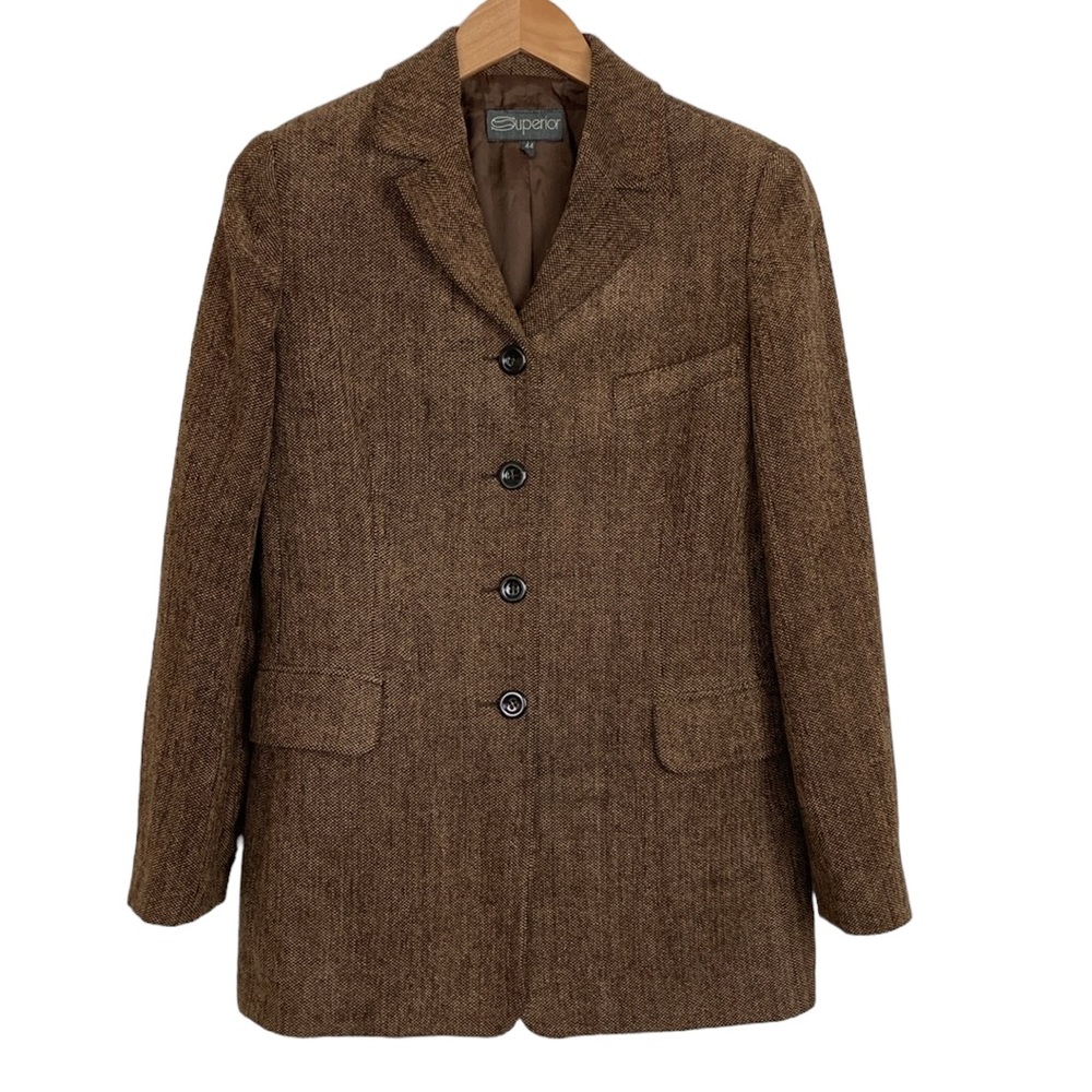 Vintage Brown Check Lana Wool Blend Menswear Inspired Blazer Jacket